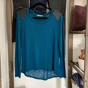 Teal Long Sleeve Top with Faux Leather Details